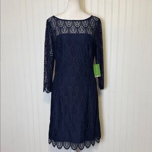 New | Lilly Pulitzer | True Navy | two tone feather lace  | Long Sleeve Dress
